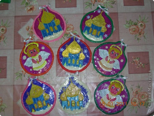 Поделка, изделие Лепка: Рождественские сувениры Картон, Пластилин