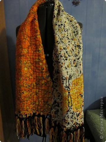 Cloakroom, Master Class Knitting, Sewing: Scarf in technology Krazy Wool Paper, Threads.  Photo 20