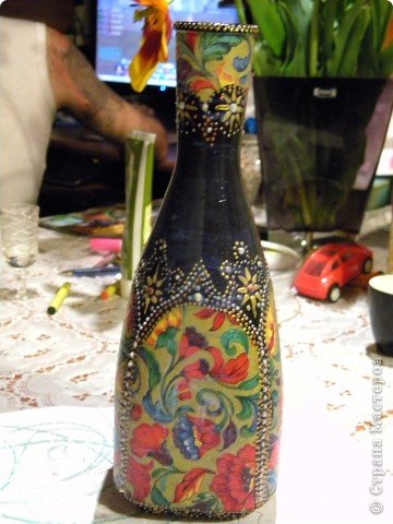 Мастер-класс Декупаж, Роспись: Бутылочка Бутылки стеклянные, Краска, Салфетки. Фото 19