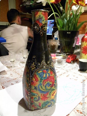 Мастер-класс Декупаж, Роспись: Бутылочка Бутылки стеклянные, Краска, Салфетки. Фото 1