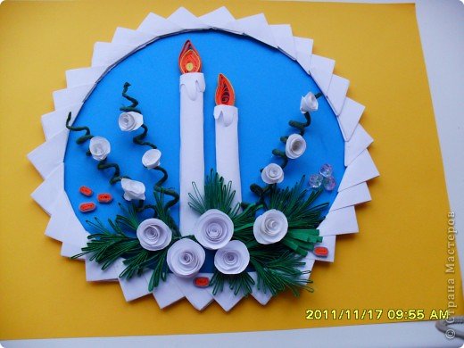 Картина, панно, рисунок Бумагопластика, Квиллинг, Оригами модульное: Новый год не за горами. Бумага, Бумажные полосы, Бусинки, Проволока Новый год. Фото 1