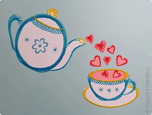  Картина, панно Изонить: Сердечный чай! Бумага, Нитки День рождения. Фото 1