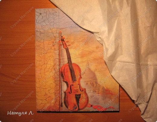 Декор предметов, Мастер-класс Декупаж: Панно "Скрипка" ( + мини МК) Бумага, Гуашь, Салфетки, Скорлупа яичная, Фанера День рождения. Фото 8