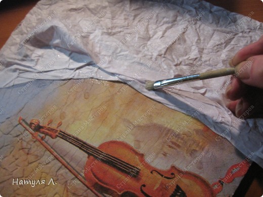 Декор предметов, Мастер-класс Декупаж: Панно "Скрипка" ( + мини МК) Бумага, Гуашь, Салфетки, Скорлупа яичная, Фанера День рождения. Фото 10