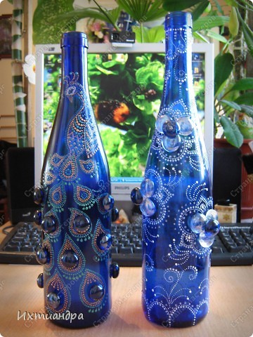 Elemente de decor Picturi: albastru intermitent ...  Sticle, sticlă, adeziv, vopsea, ziua de nastere sticlă.  Foto 21