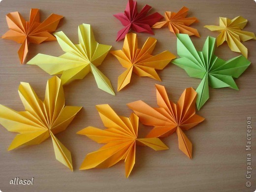 Мастер-класс,  Оригами, : Гофрированный листок клена. Бумага Деньучителя, . Фото 2