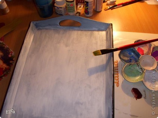 Декор предметов, Мастер-класс Декупаж: Поднос "Мадонна с младенцем", Рубенс. Краска, Салфетки. Фото 4