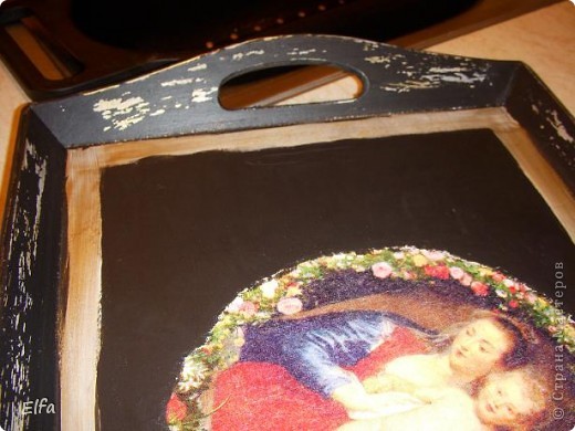 Декор предметов, Мастер-класс Декупаж: Поднос "Мадонна с младенцем", Рубенс. Краска, Салфетки. Фото 11