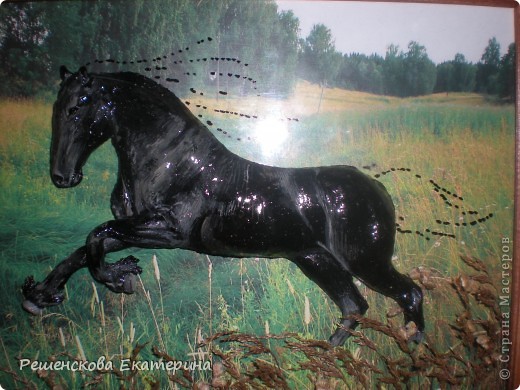 Картина, панно, Мастер-класс, Рисование и живопись, : Чёрный конь. Соленое тесто. Гуашь, Клей, Материал природный . Фото 12