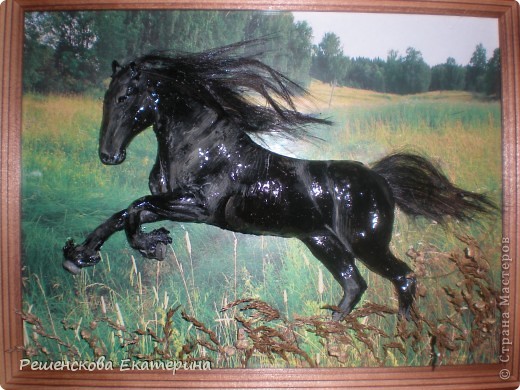 Картина, панно, Мастер-класс, Рисование и живопись, : Чёрный конь. Соленое тесто. Гуашь, Клей, Материал природный . Фото 1