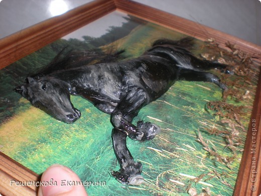 Картина, панно, Мастер-класс, Рисование и живопись, : Чёрный конь. Соленое тесто. Гуашь, Клей, Материал природный . Фото 15