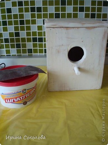 Декор предметов, Мастер-класс Декупаж: Новая жизнь старого скворечника Картон, Клей, Краска, Пастель, Салфетки Отдых, Праздник осени. Фото 6