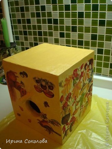 Декор предметов, Мастер-класс Декупаж: Новая жизнь старого скворечника Картон, Клей, Краска, Пастель, Салфетки Отдых, Праздник осени. Фото 14