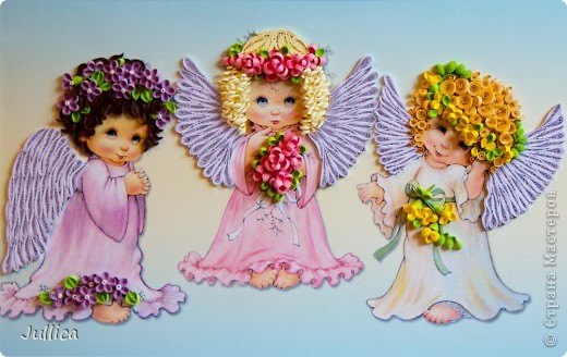  Картина, панно Квиллинг: Ангелочки Бумажные полосы День рождения. Фото 1