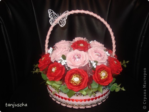 Свит-дизайн Бумагопластика: Корзинка с розами Бумага гофрированная День рождения. Фото 1
