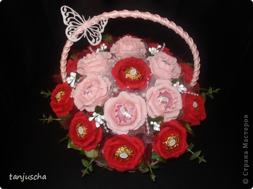 Свит-дизайн Бумагопластика: Корзинка с розами Бумага гофрированная День рождения. Фото 6
