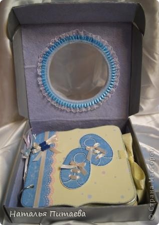 Скрапбукинг Аппликация: "Альбом для Малыша" Бумага, Картон, Клей, Коробки, Краска, Кружево, Ленты, Пуговицы, Скотч День рождения. Фото 26