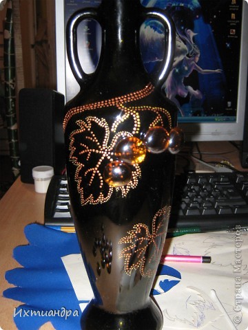 Декор предметов Роспись: Бутыль с янтарным виноградом Краска, Стекло. Фото 4
