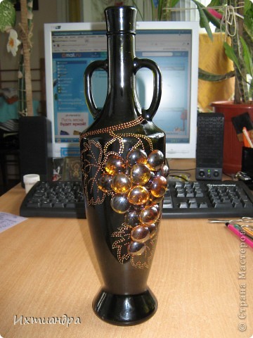  Декор предметов Роспись: Бутыль с янтарным виноградом Краска, Стекло. Фото 6