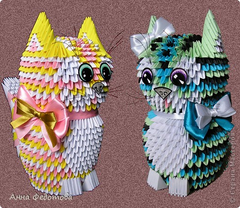  Мастер-класс, Поделка, изделие Оригами модульное: Цветные котики из модулей Бумага. Фото 1