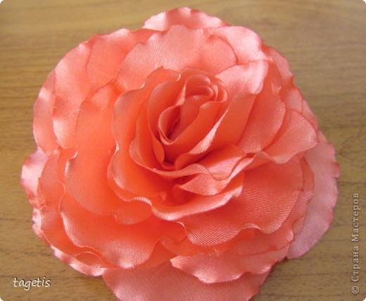  Мастер-класс Цумами Канзаши: МК распустившаяся роза Ленты. Фото 1