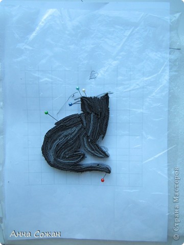  Картина, рисунок, панно Бумагопластика, Квиллинг: Серый кот Бумага, Бумажные полосы, Клей, Пастель Отдых. Фото 6