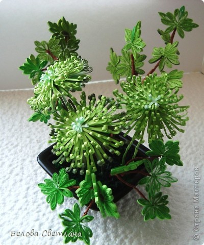 Бонсай, топиарий Бисероплетение, Квиллинг: Икебана "Весна" и немного бисера Бисер, Бумажные полосы. Фото 2