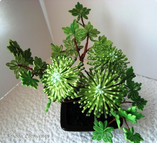 Бонсай, топиарий Бисероплетение, Квиллинг: Икебана "Весна" и немного бисера Бисер, Бумажные полосы. Фото 3