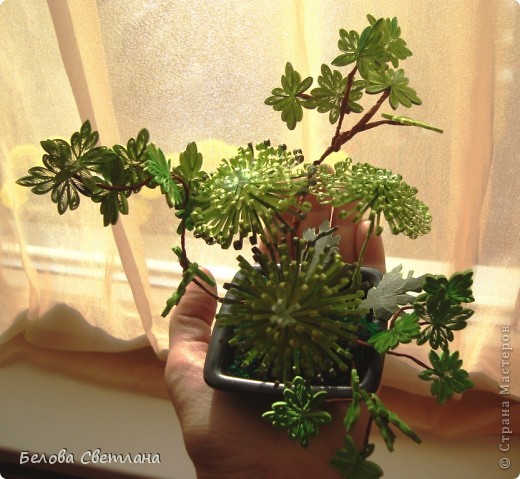 Бонсай, топиарий Бисероплетение, Квиллинг: Икебана "Весна" и немного бисера Бисер, Бумажные полосы. Фото 5