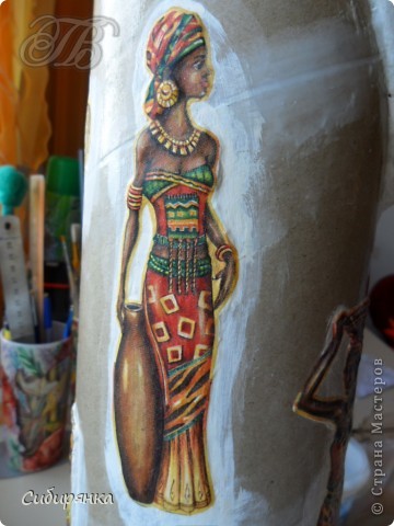 Добрый день, Страна Мастеров!!! Как и обещала, покажу некоторые промежуточные фотографии
 процесса изготовления напольной вазы с африканскими мотивами. . Фото 13
