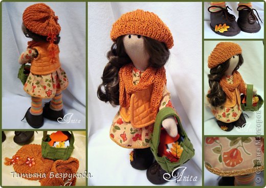  Куклы Шитьё: Девочка с грибами.  Ткань. Фото 11