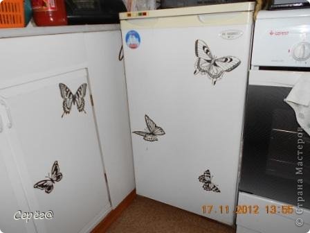  Декор предметов, Мастер-класс Орнамент: Бабочки на холодильнике Бумага, Клеёнка. Фото 3