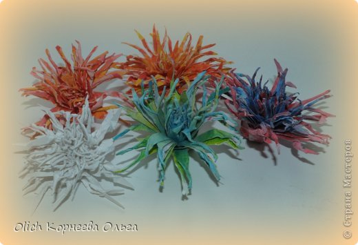  Мастер-класс Моделирование: Игольчатые хризантемы из акварельной бумаги Бумага, Краска. Фото 1