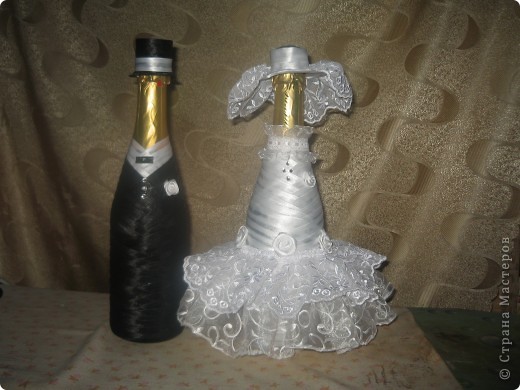 Как оформить свадебные бутылки фото мастер класс