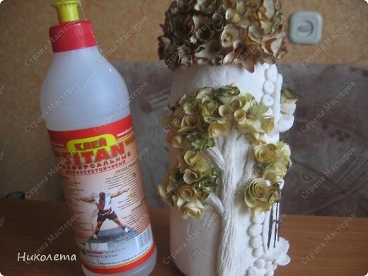 Мастер-класс Поделка изделие Лепка Домик гномика тесто соленое+деревянные розочки Бутылки стеклянные Материал природный Тесто соленое фото 16