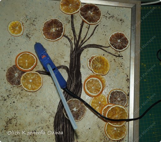 Картина панно рисунок Мастер-класс Моделирование конструирование Панно Апельсиновое дерево  Клей Кофе Краска Продукты пищевые Пряжа фото 12