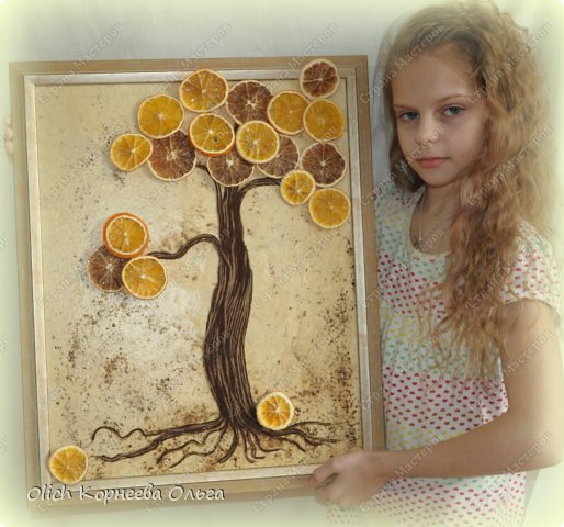 Картина панно рисунок Мастер-класс Моделирование конструирование Панно Апельсиновое дерево  Клей Кофе Краска Продукты пищевые Пряжа фото 1