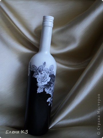 Мастер-класс Декупаж Черное и белое небольшой МК Бутылки стеклянные Краска фото 8