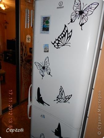 Декор предметов Мастер-класс Аппликация Бабочки на холодильнике Бумага Клеёнка фото 4