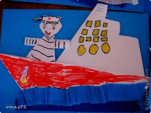 Поделка изделие 23 февраля День Победы Аппликация Оригами По морям по волнам Бумага Бумага гофрированная фото 2