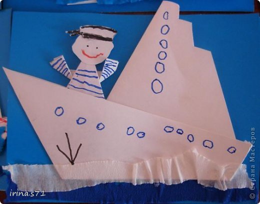 Поделка изделие 23 февраля День Победы Аппликация Оригами По морям по волнам Бумага Бумага гофрированная фото 3