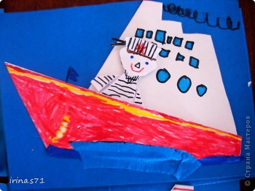 Поделка изделие 23 февраля День Победы Аппликация Оригами По морям по волнам Бумага Бумага гофрированная фото 6
