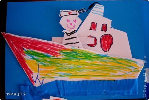 Поделка изделие 23 февраля День Победы Аппликация Оригами По морям по волнам Бумага Бумага гофрированная фото 8