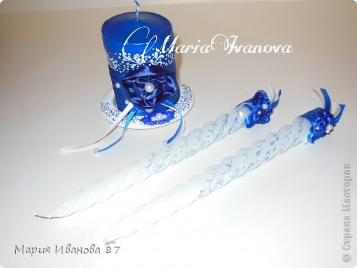 Декор предметов Свадьба Свадебный набор в синем цвете Бисер Бусинки Глина Ленты фото 8