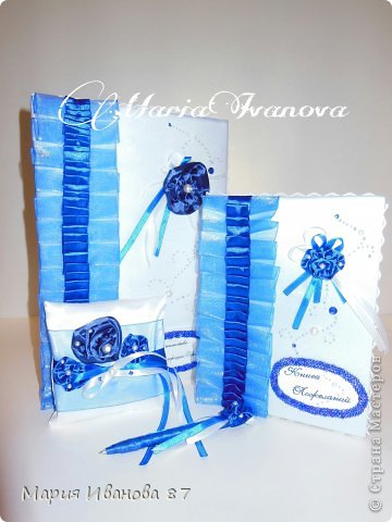 Декор предметов Свадьба Свадебный набор в синем цвете Бисер Бусинки Глина Ленты фото 3