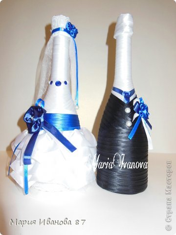 Декор предметов Свадьба Свадебный набор в синем цвете Бисер Бусинки Глина Ленты фото 4