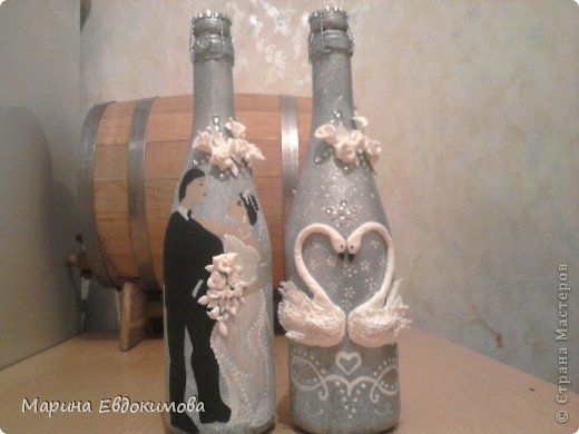 Декор предметов Свадьба Лепка Свадебные бутылочки 2 Бутылки стеклянные Глина Клей фото 1