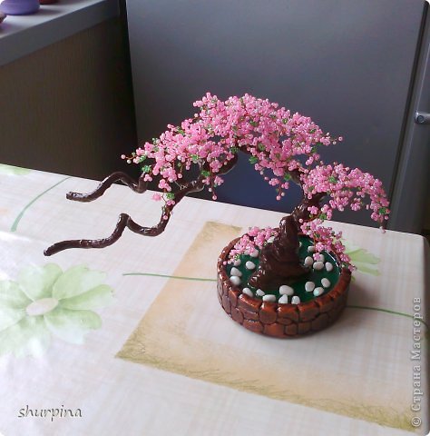 Дерево Сакура из бисера, схема, мастеркласс, фото.