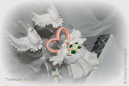 Декор предметов Свадьба Лепка Бокалы голуби любви Глина фото 1