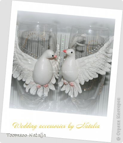 Декор предметов Свадьба Лепка Бокалы голуби любви Глина фото 4